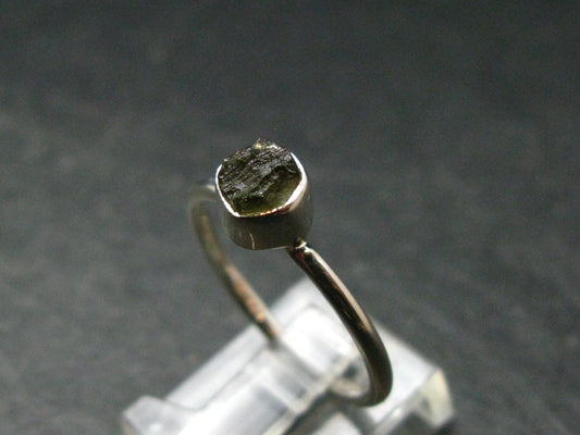 Moldavite Tektite Silver Ring from Czech Republic - 8 Size - 1.95 Grams