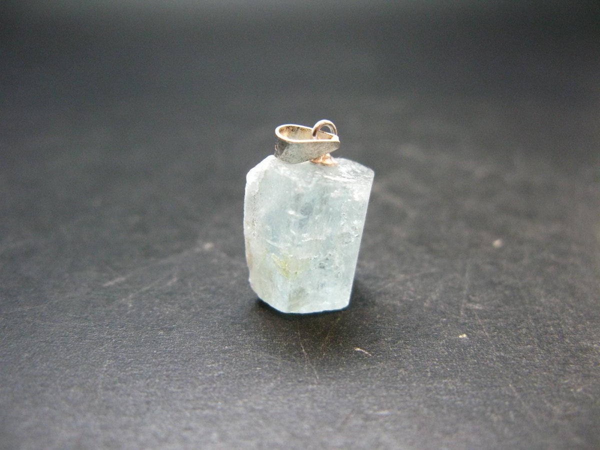 Aquamarine Gem Sterling Silver Pendant From Brazil - 0.8" - 2.81 Grams
