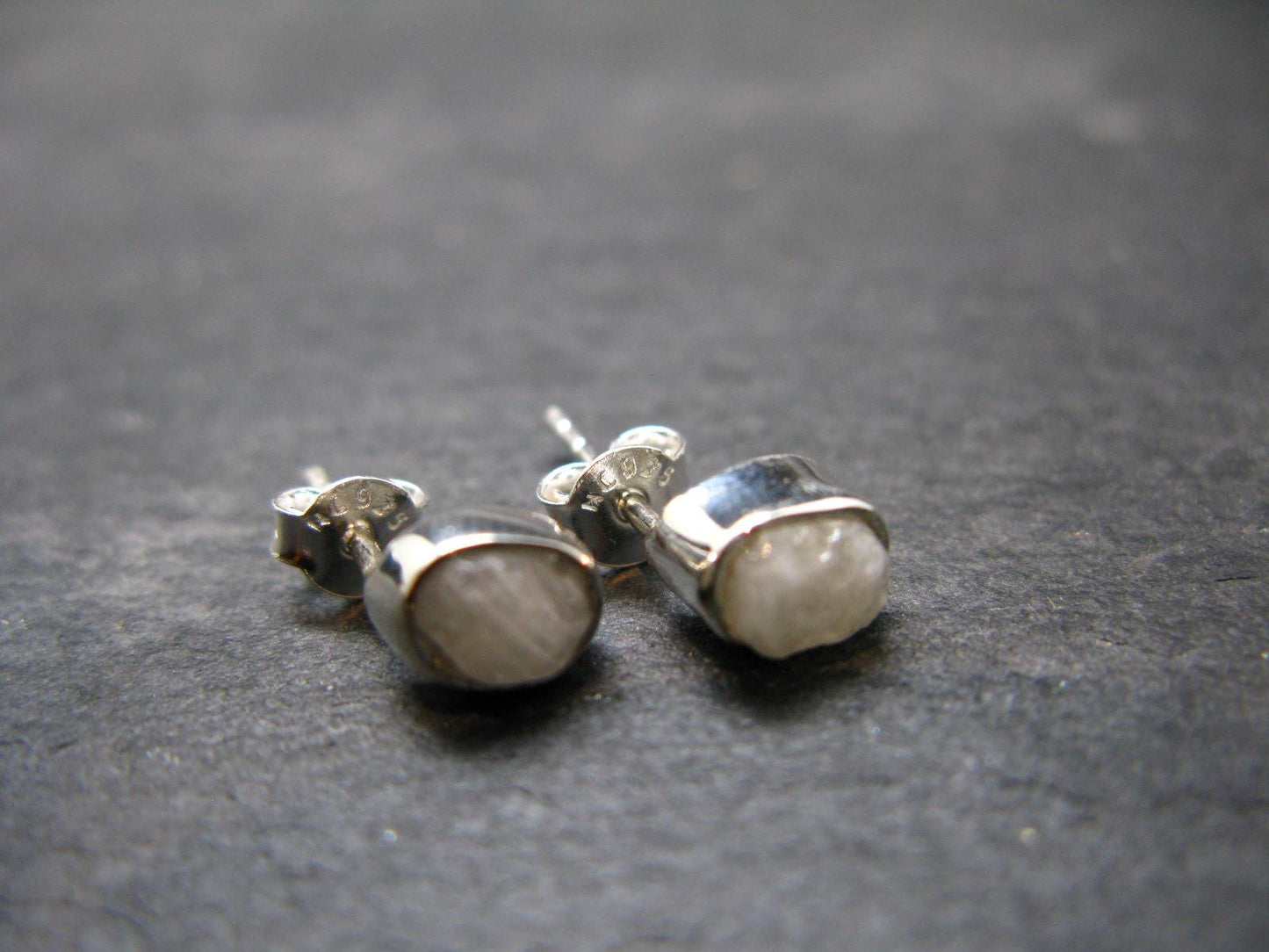 Very Rare White Cryolite 925 Silver Stud Earrings from Greenland - 0.6" - 1.18 Grams