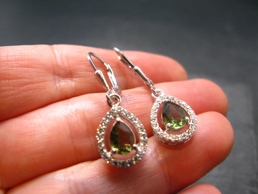 Moldavite Tektite Silver Earrings from Czech Republic - 2.94 Grams