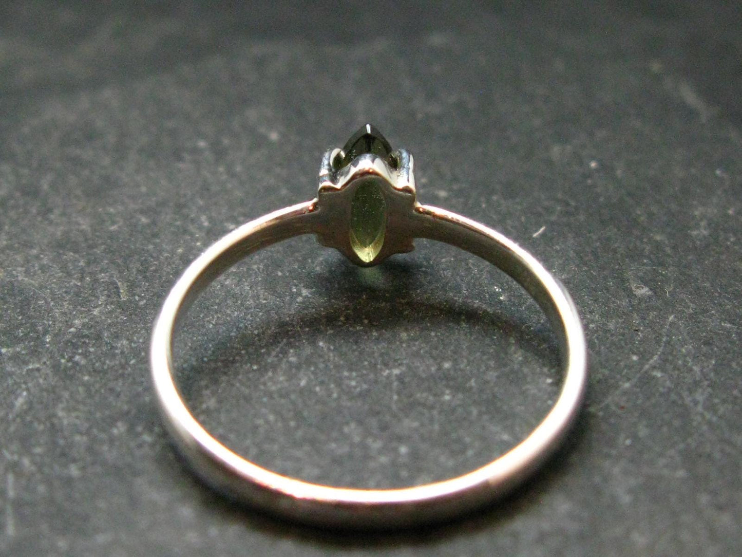 Moldavite Tektite Facetted Silver Ring from Czech Republic - Size 9 - 1.64 Grams