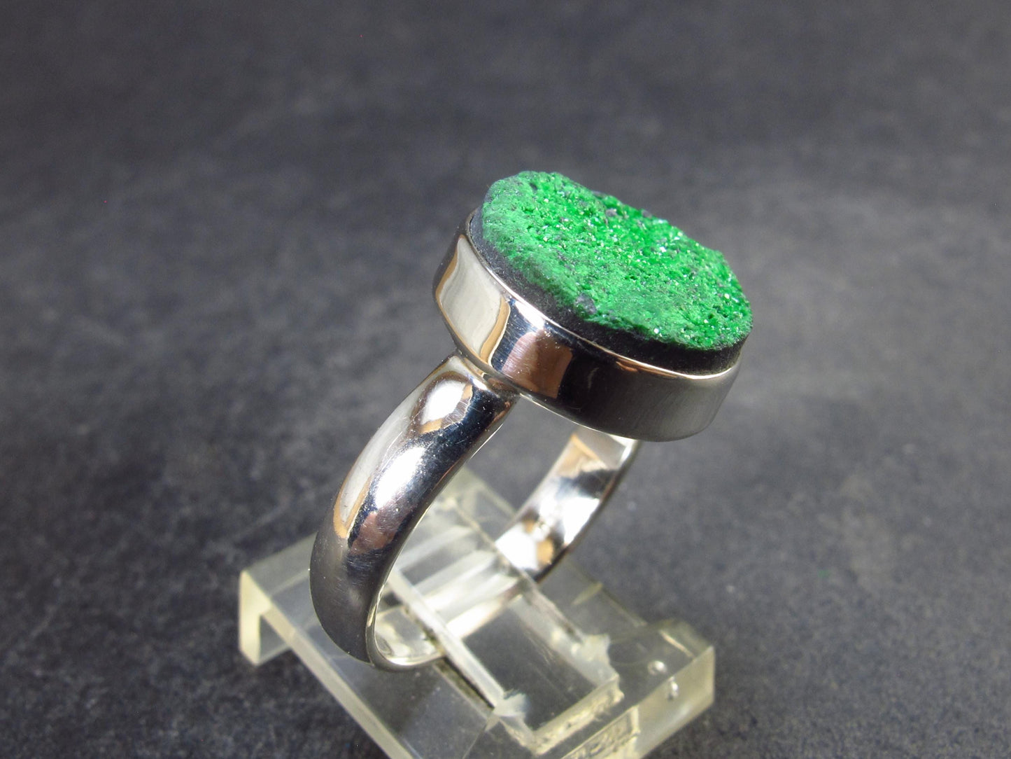 Uvarovite (Green Chromium Garnet) Cluster Silver Ring from Russia - Size 8 - 5.34 Grams