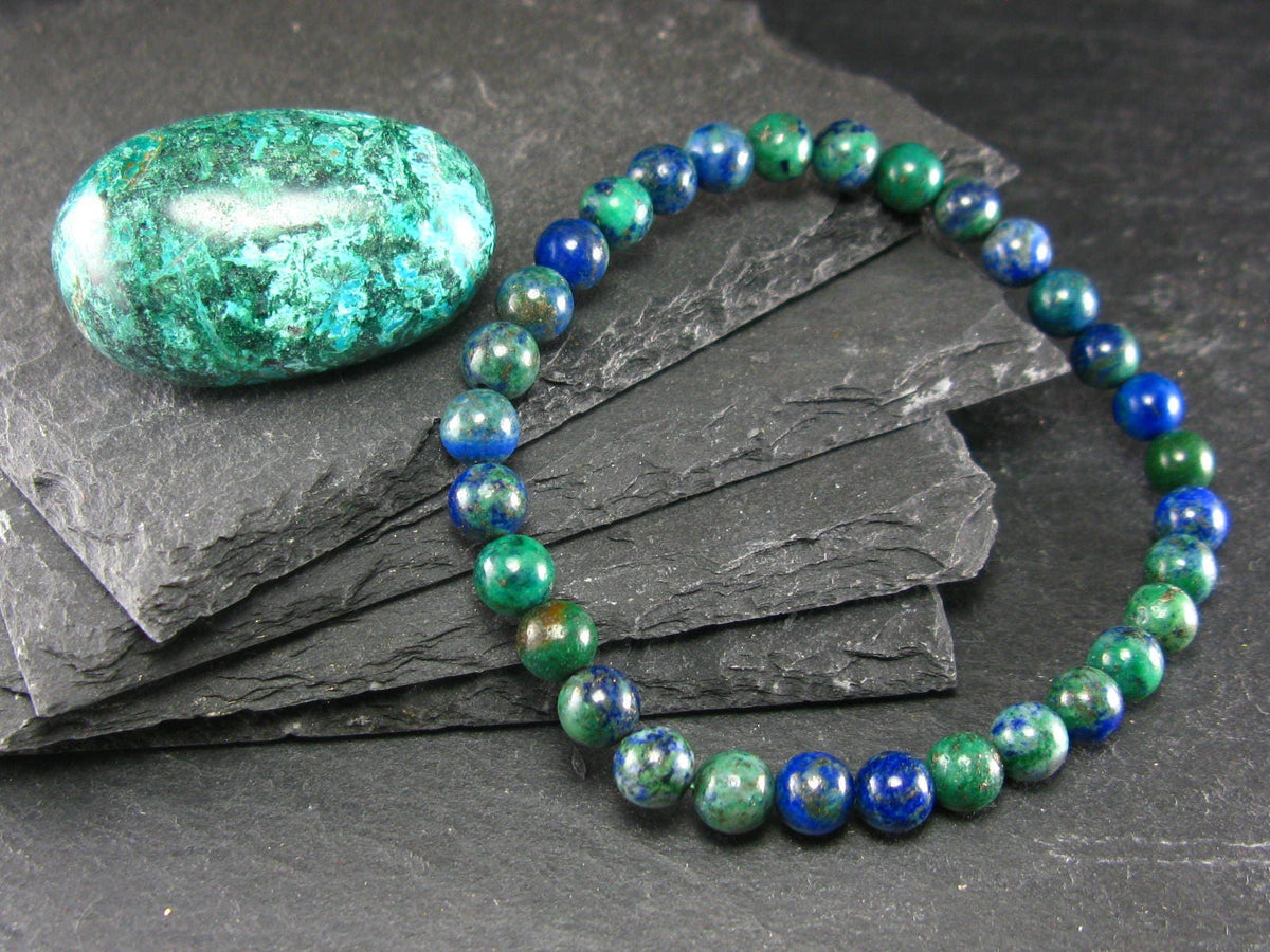 Quantum Quattro (Dioptase Chrysocola Malachite Shattuckite) Genuine Bracelet ~ 7 Inches ~ 6mm Round Beads