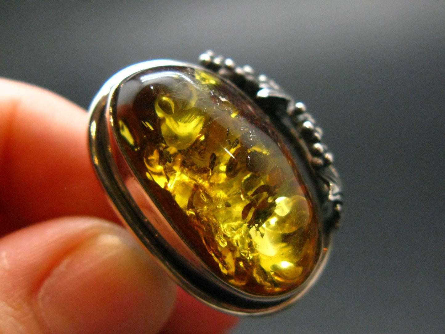 Natural Baltic Amber 925 Silver Ring - Size 6