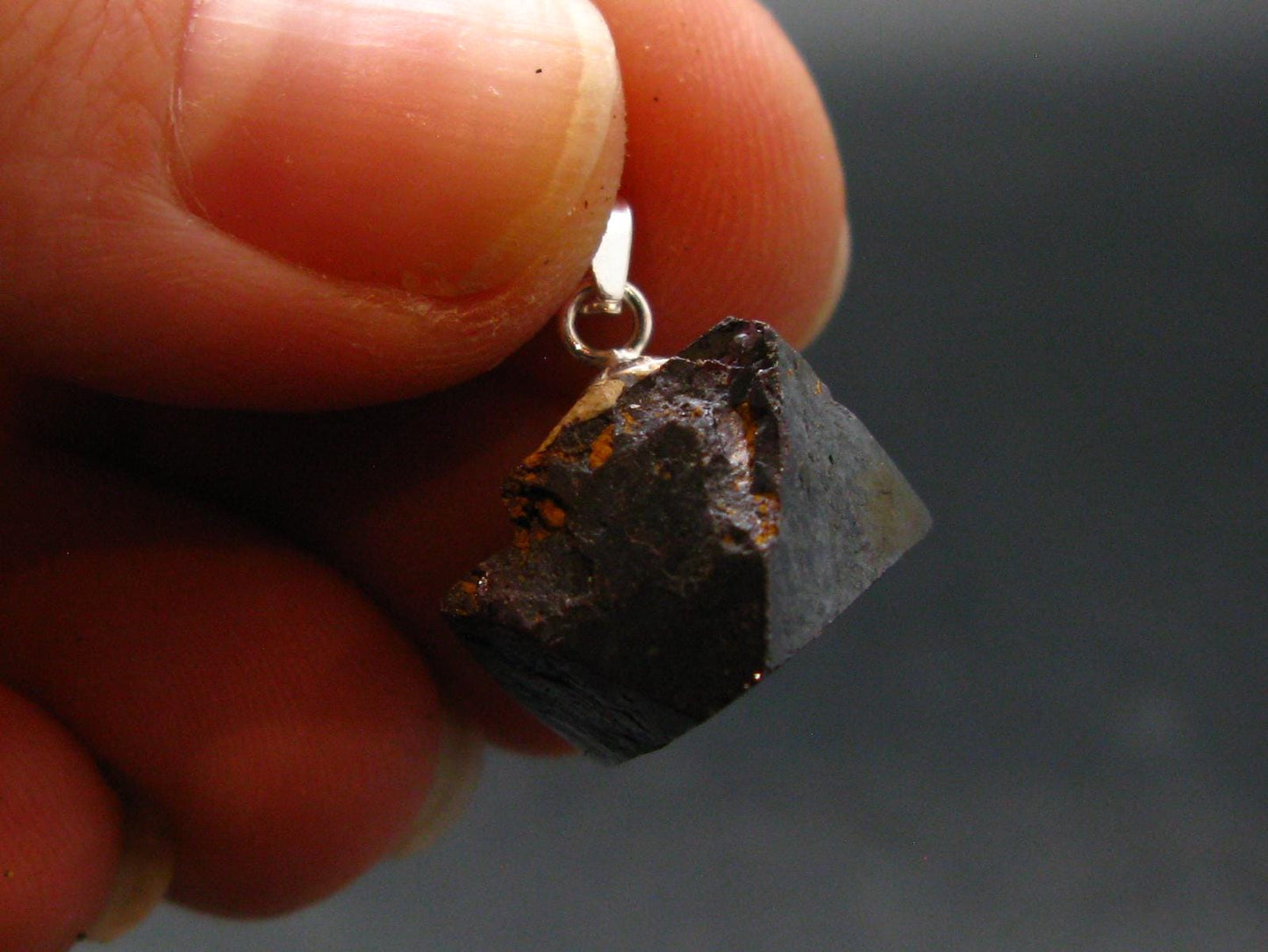 Metallic Silver Black Cuprite Sharp Octahedral Crystal Silver Pendant From Russia - 5.06 Grams