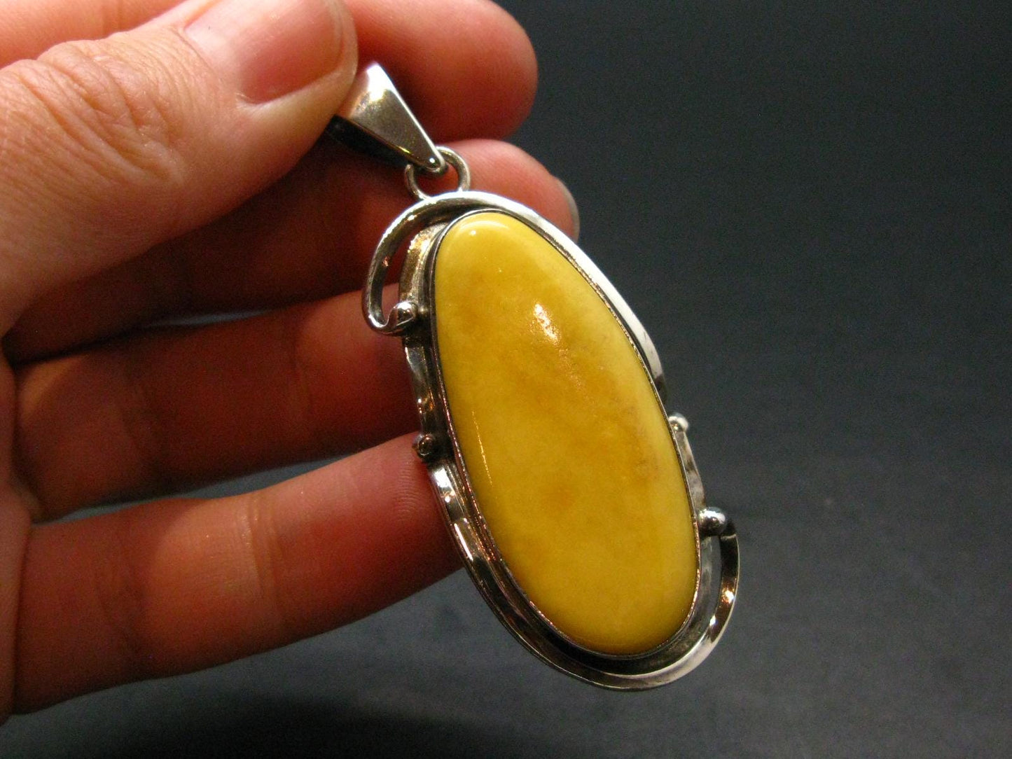 Natural Baltic Amber 925 Silver Pendant - 2.4"