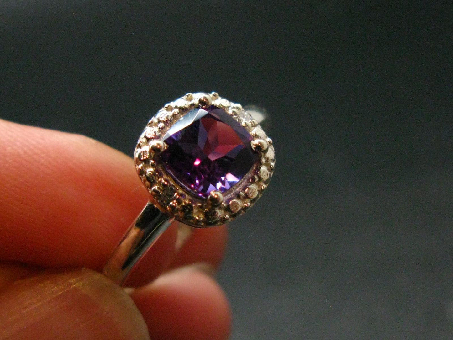 Siberian Amethyst!! Natural Faceted Rich Purple Amethyst 925 Silver Ring with CZ - 2.34 Grams - Size 7