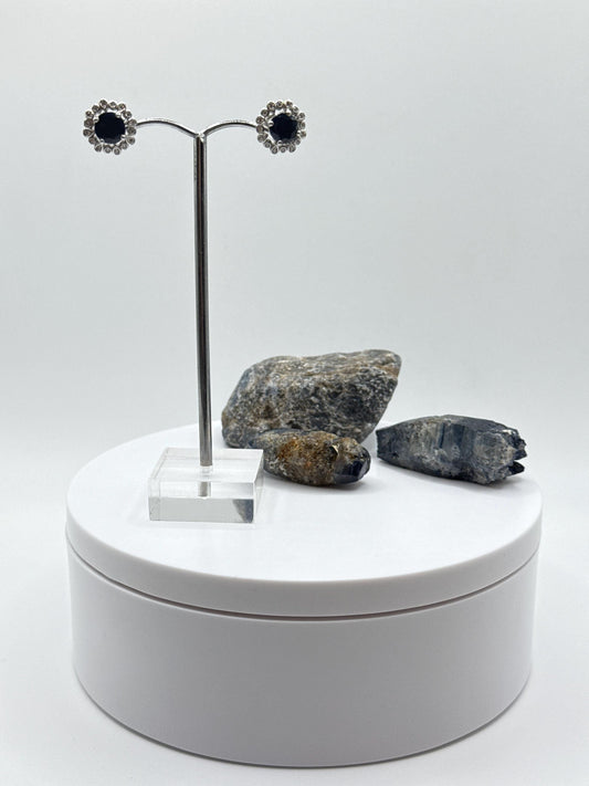 Sterling Silver Sapphire Halo Stud Earrings | September Birthstone