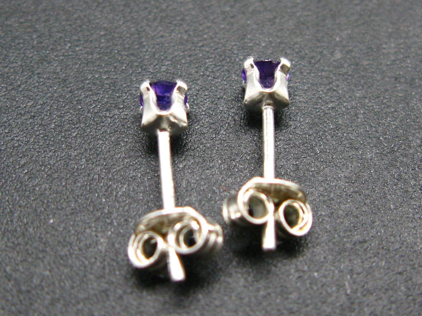 Gem Round Rich Purple Amethyst faceted Stud Earrings In Sterling Silver from Brazil