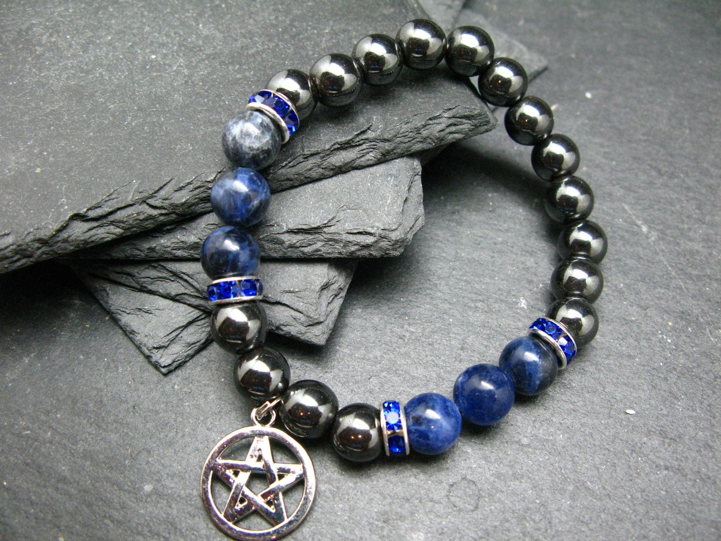 Hematite & Sodalite Genuine Bracelet ~ 7 Inches ~ 8mm Round Beads