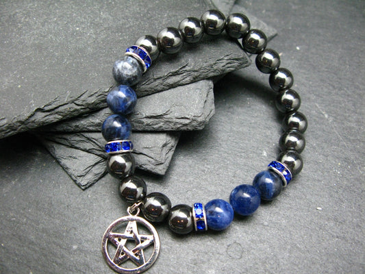 Hematite & Sodalite Genuine Bracelet ~ 7 Inches ~ 8mm Round Beads