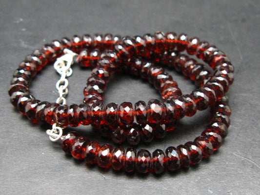 Gem Red Garnet Almandine Beads Silver Necklace from India - 17.5" - 43.8 Grams