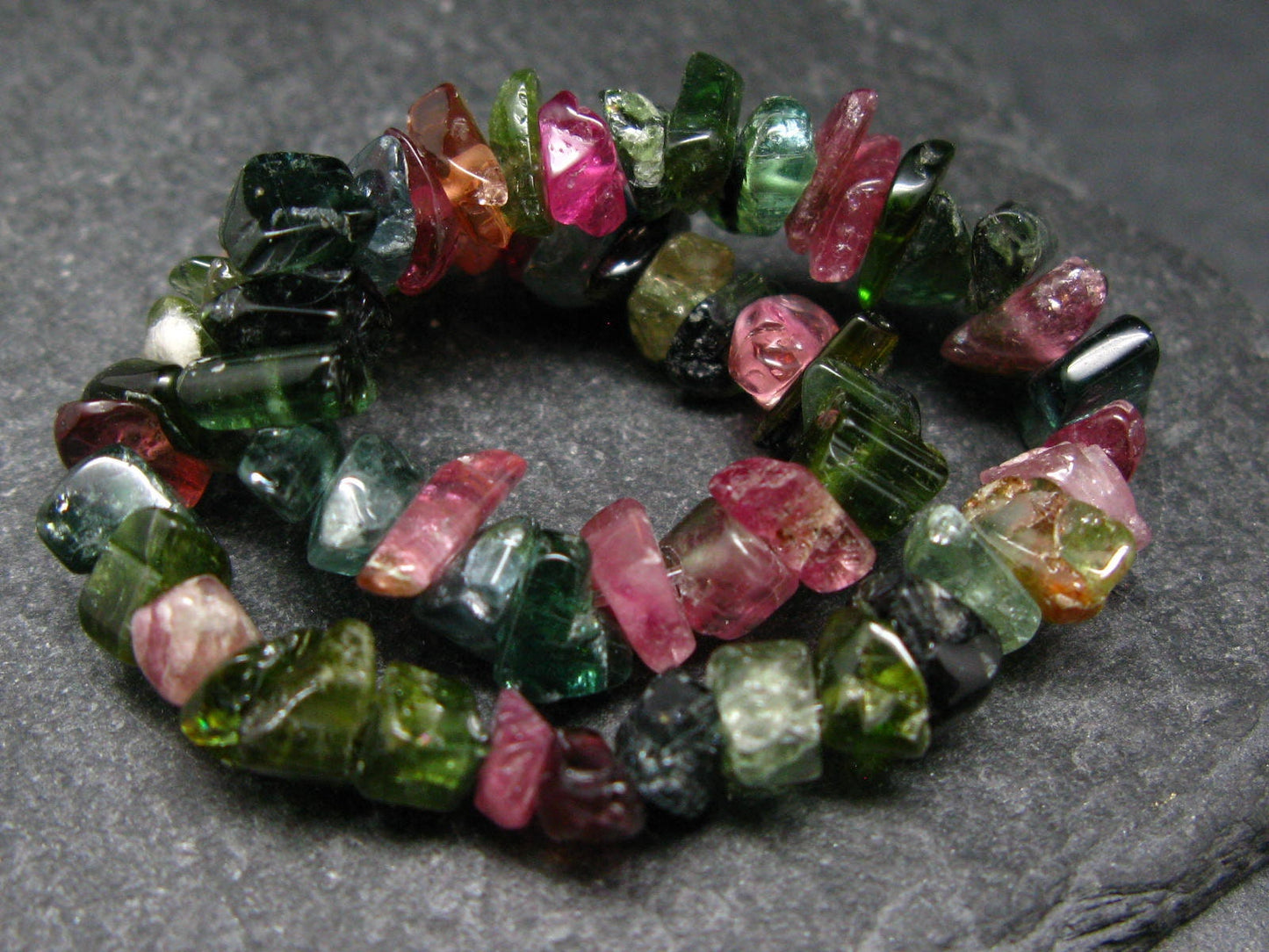 Watermelon Bicolor Tourmaline Genuine Bracelet ~ 7 Inches ~ 8mm Tumbled Beads