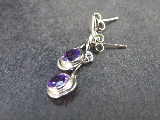 Rich Purple Amethyst Faceted Stud Earrings In Sterling Silver from Brazil - 1.66 Grams