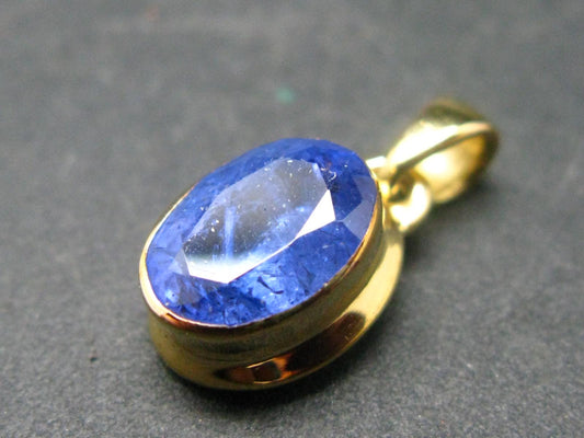 Natural Faceted Tanzanite Gold Plated Sterling Silver Pendant from Tanzania - 0.7"
