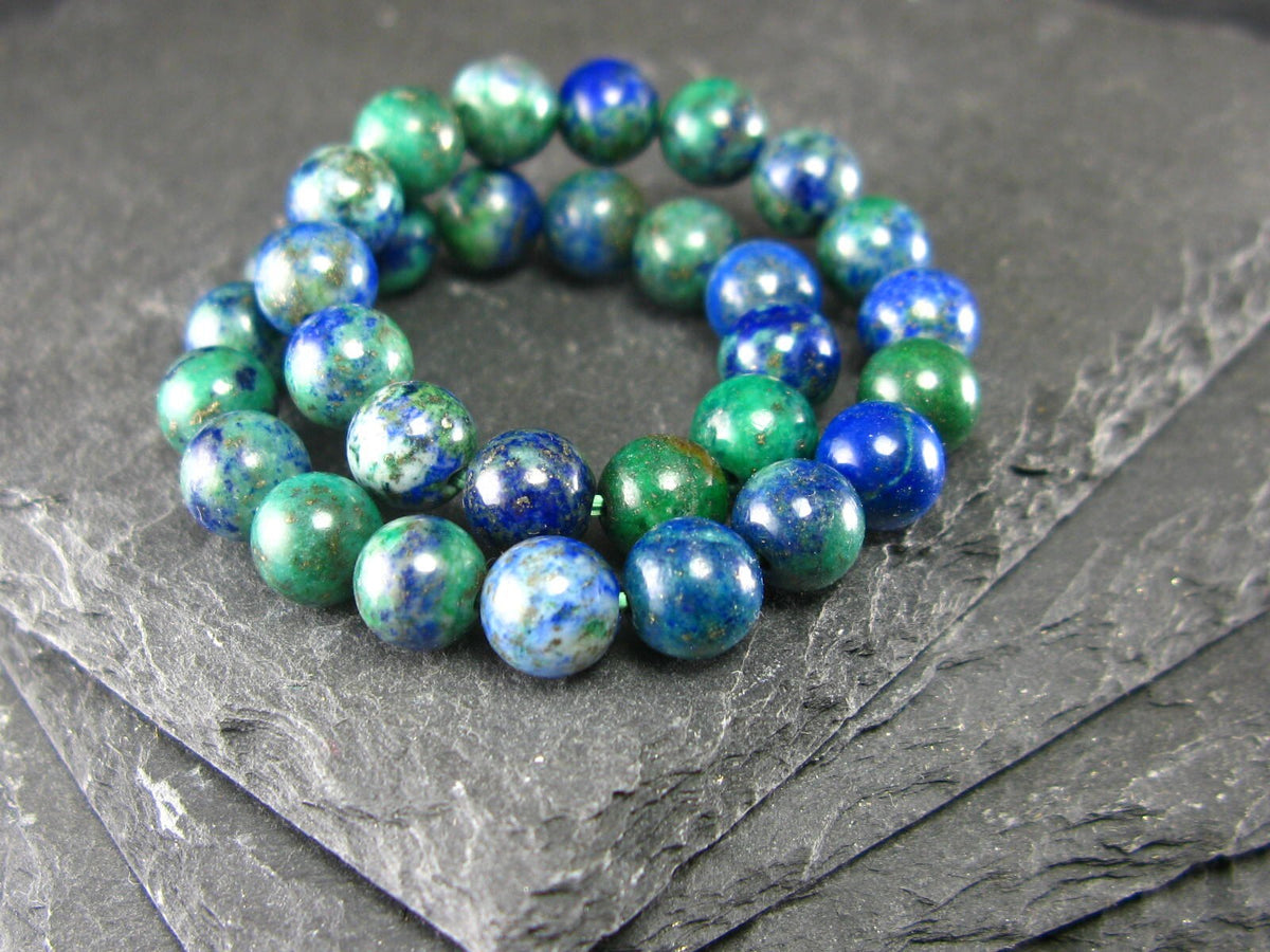 Quantum Quattro (Dioptase Chrysocola Malachite Shattuckite) Genuine Bracelet ~ 7 Inches ~ 6mm Round Beads