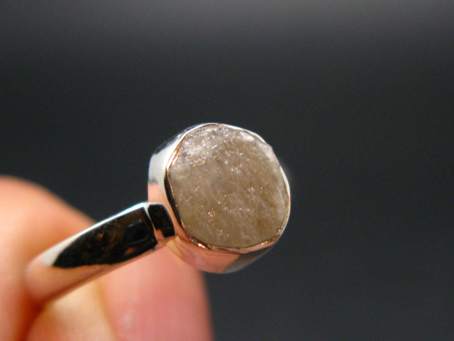 Very Rare White Cryolite 925 Silver Ring from Greenland - Size 7 - 1.93 Grams