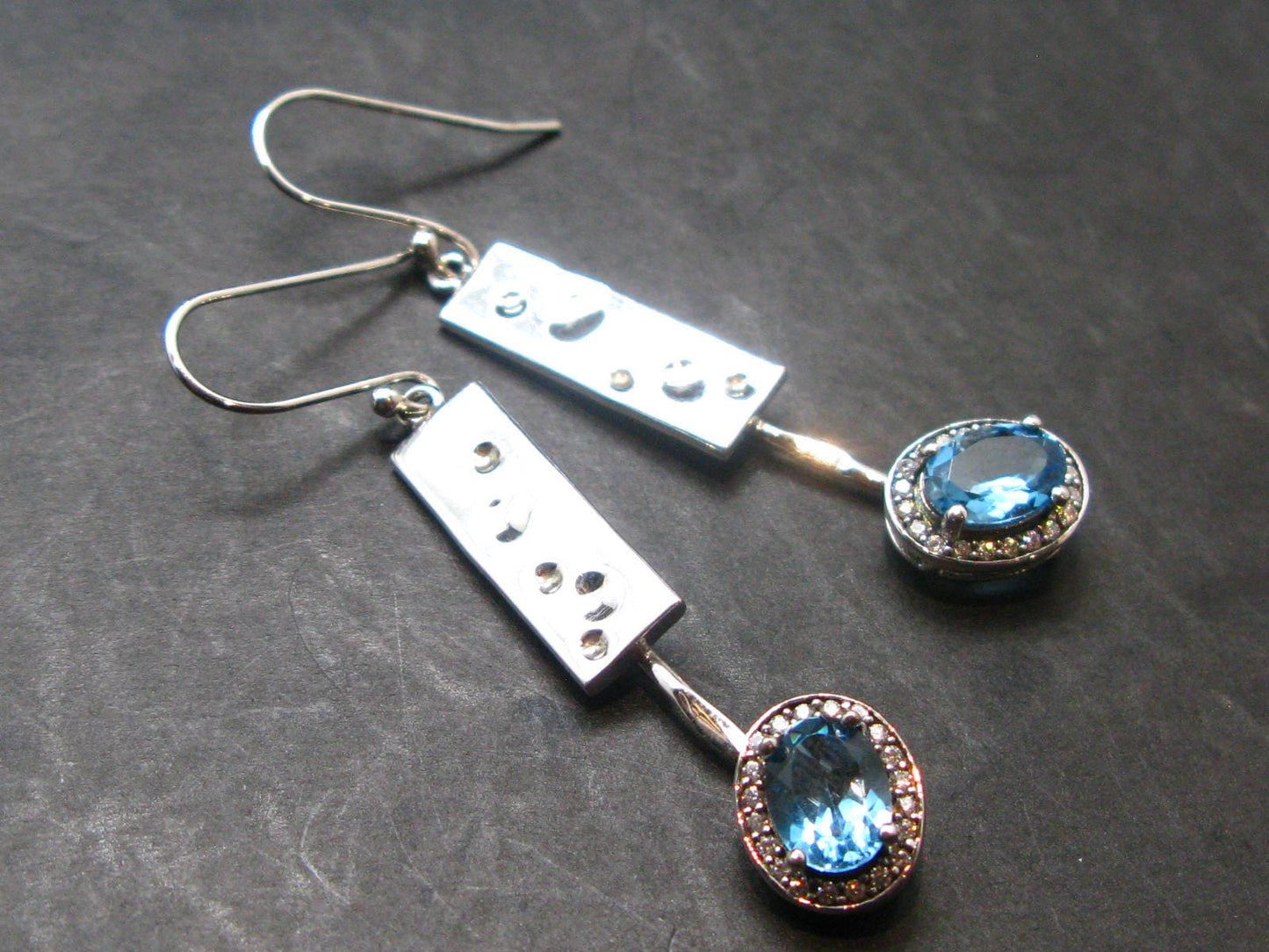 Blue Topaz 925 Silver Earrings from Brazil - 2.1" - 8.08 Grams