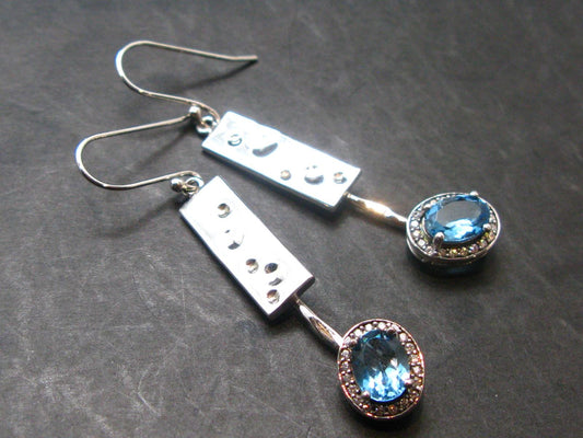 Blue Topaz 925 Silver Earrings from Brazil - 2.1" - 8.08 Grams