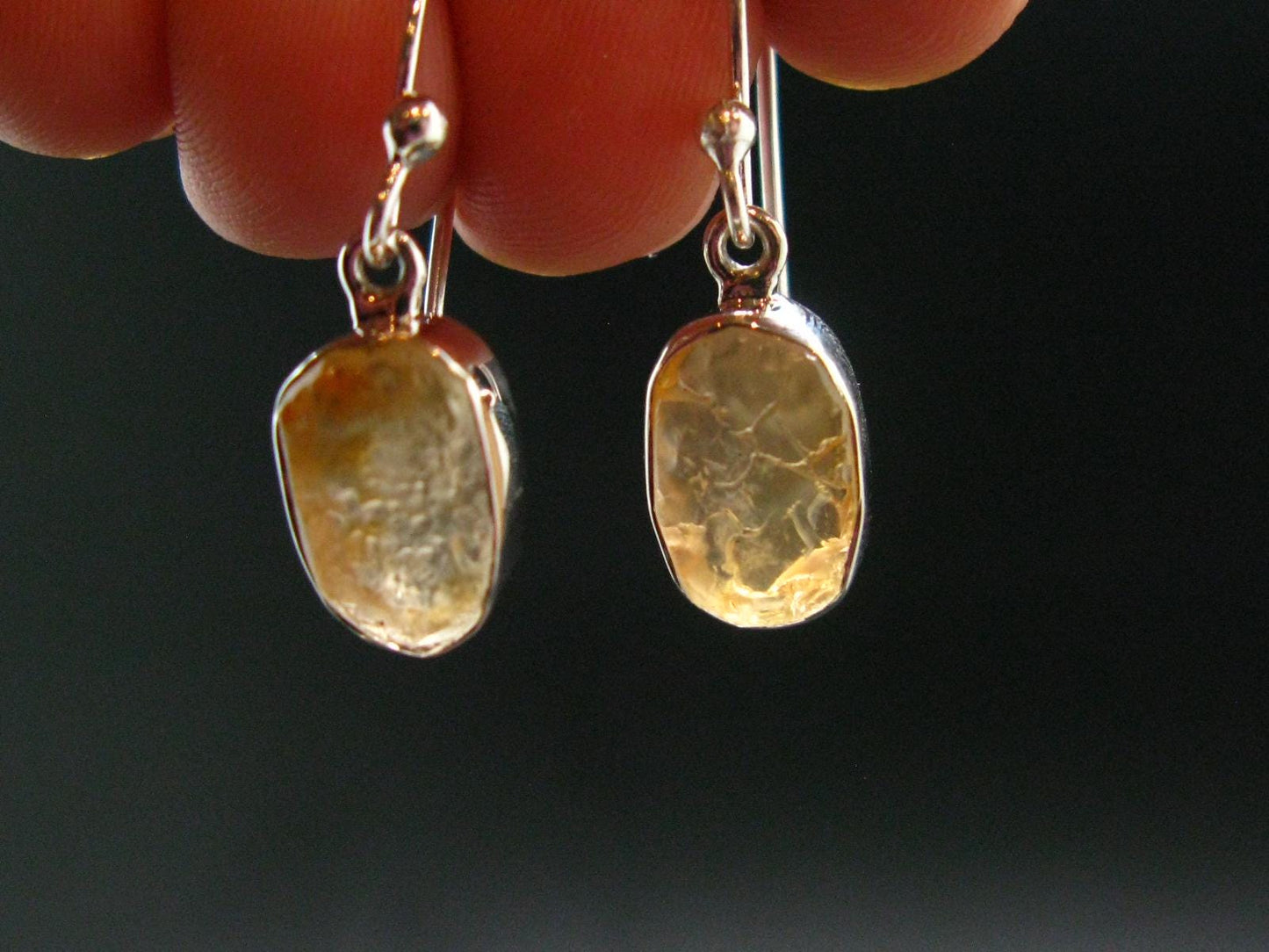Fire Opal Silver Earrings From Mexico - 0.8" - 2.35 Grams