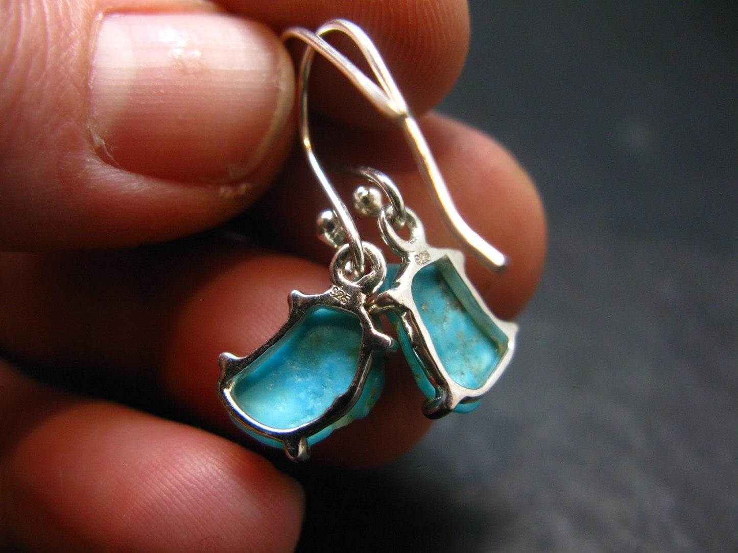 Nice Raw Natural Turquoise Sterling Silver Earrings from Mexico - 1.4 Grams