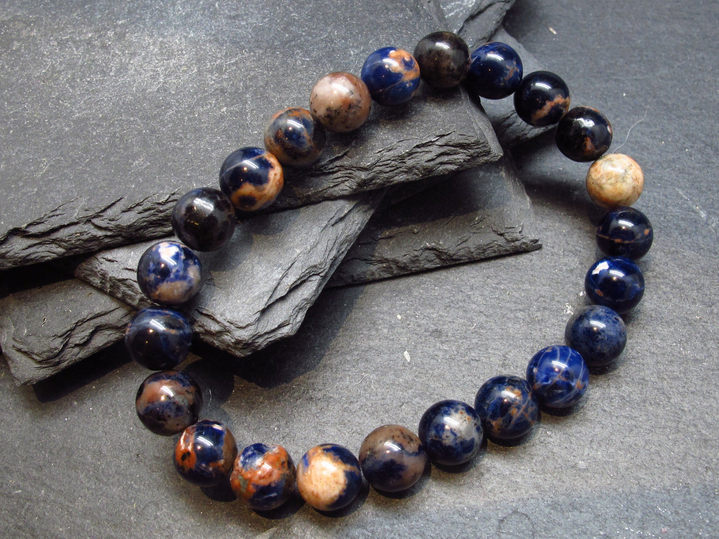 Sodalite & Sunstone Genuine Bracelet ~ 7 Inches ~ 8mm Round Beads