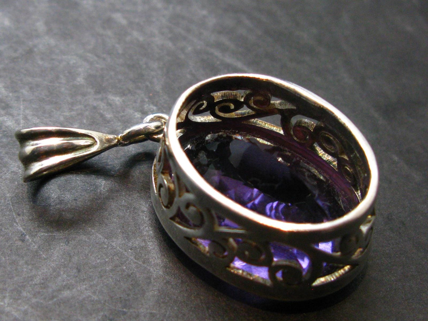 Large Genuine Rich Purple Faceted Amethyst Sterling Silver Pendant From Brazil - 1.7" - 11.83 Grams