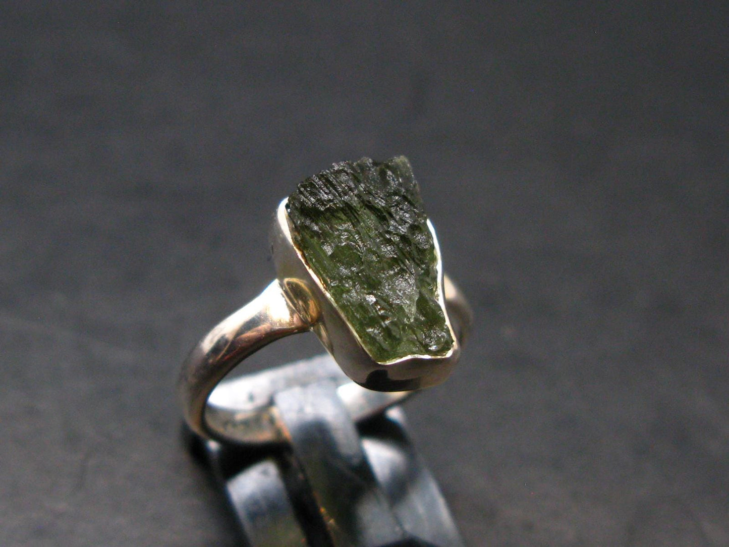Moldavite Tektite Silver Ring from Czech Republic - 6 Size - 3.07 Grams
