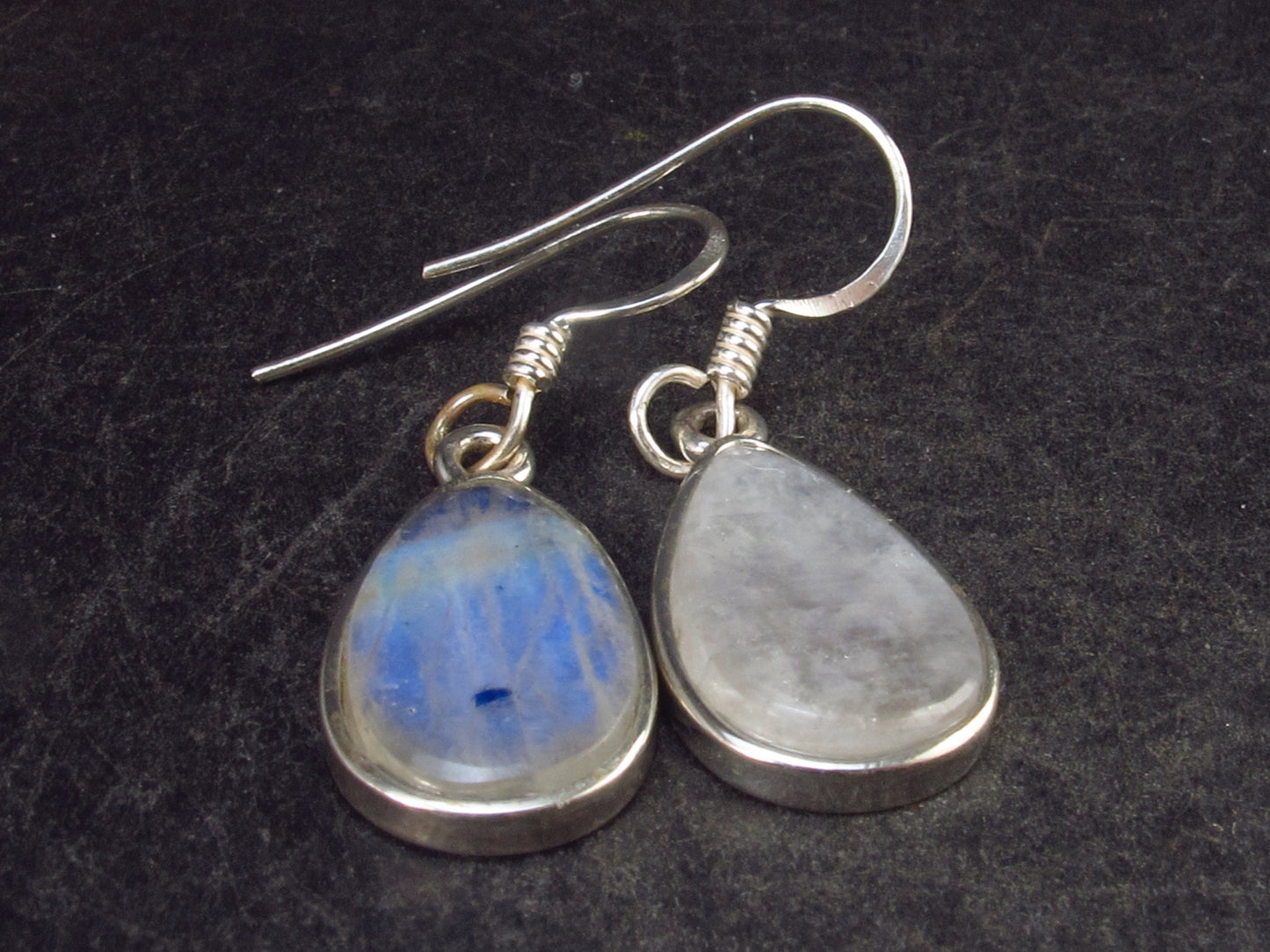 Pear Shaped Cabochon Natural Moonstone 925 Sterling Silver Drop Earrings - 1.3" - 2.96 Grams