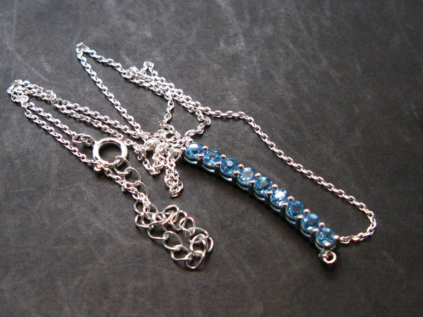 Elegant Genuine Solitaire Sky Blue Topaz Sterling Silver Pendant with CZ From Brazil With Chain - 18" - 3.20 Grams