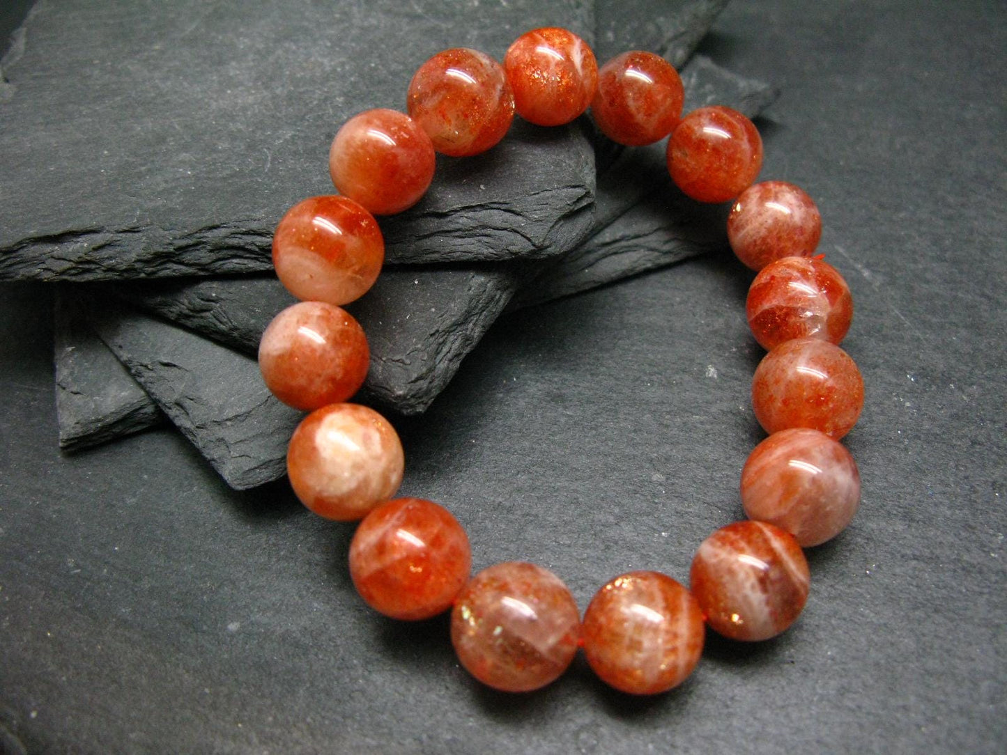 Sunstone Genuine Bracelet ~ 7 Inches ~ 13mm Round Beads