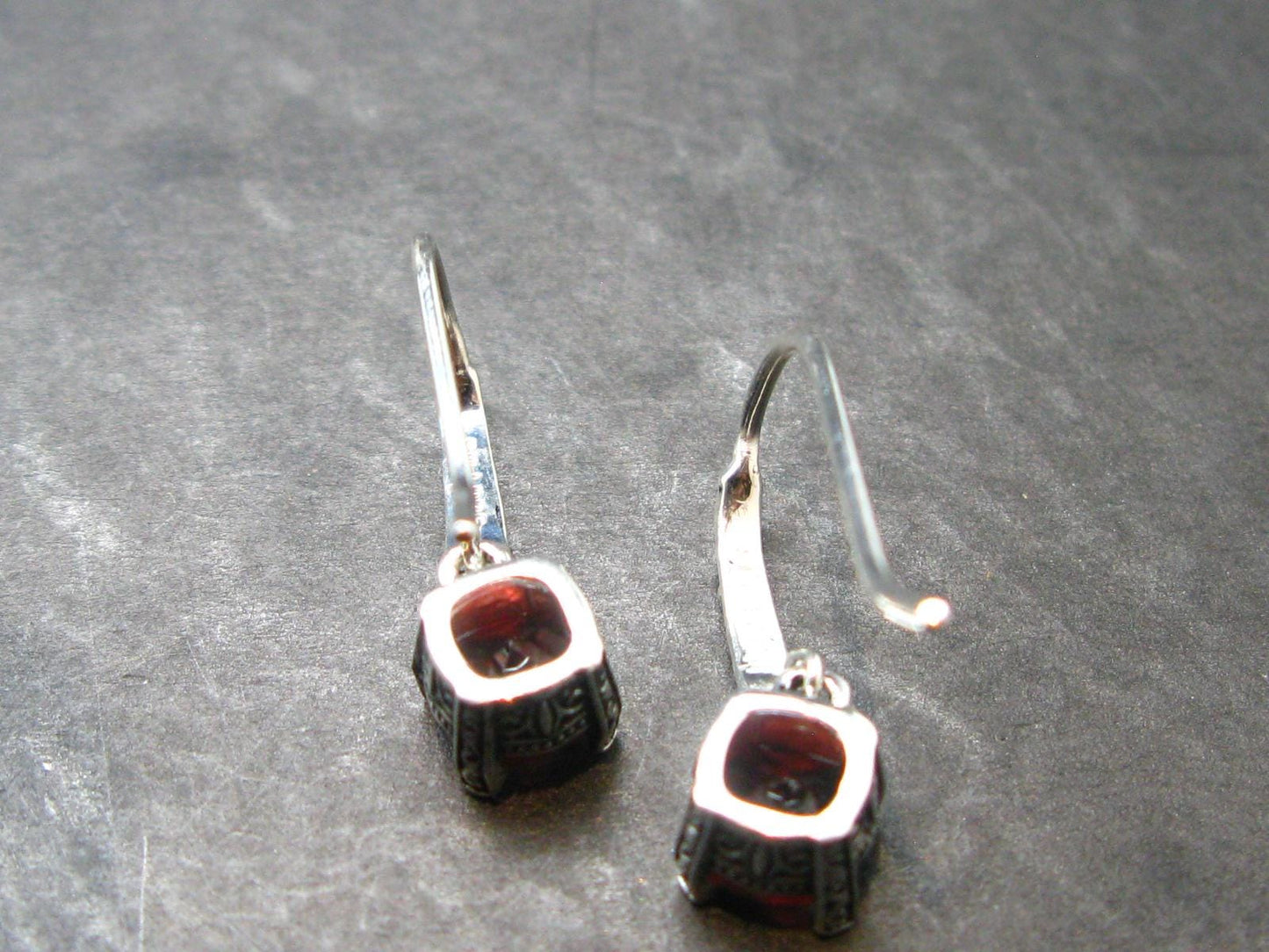 Natural Faceted Red Garnet Almandine Sterling Silver Earrings from India - 2.34 Grams