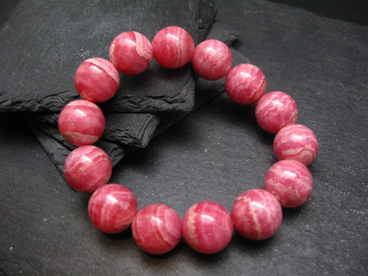 Rhodochrosite Genuine Bracelet ~ 7.5 Inches ~ 16mm Round Beads