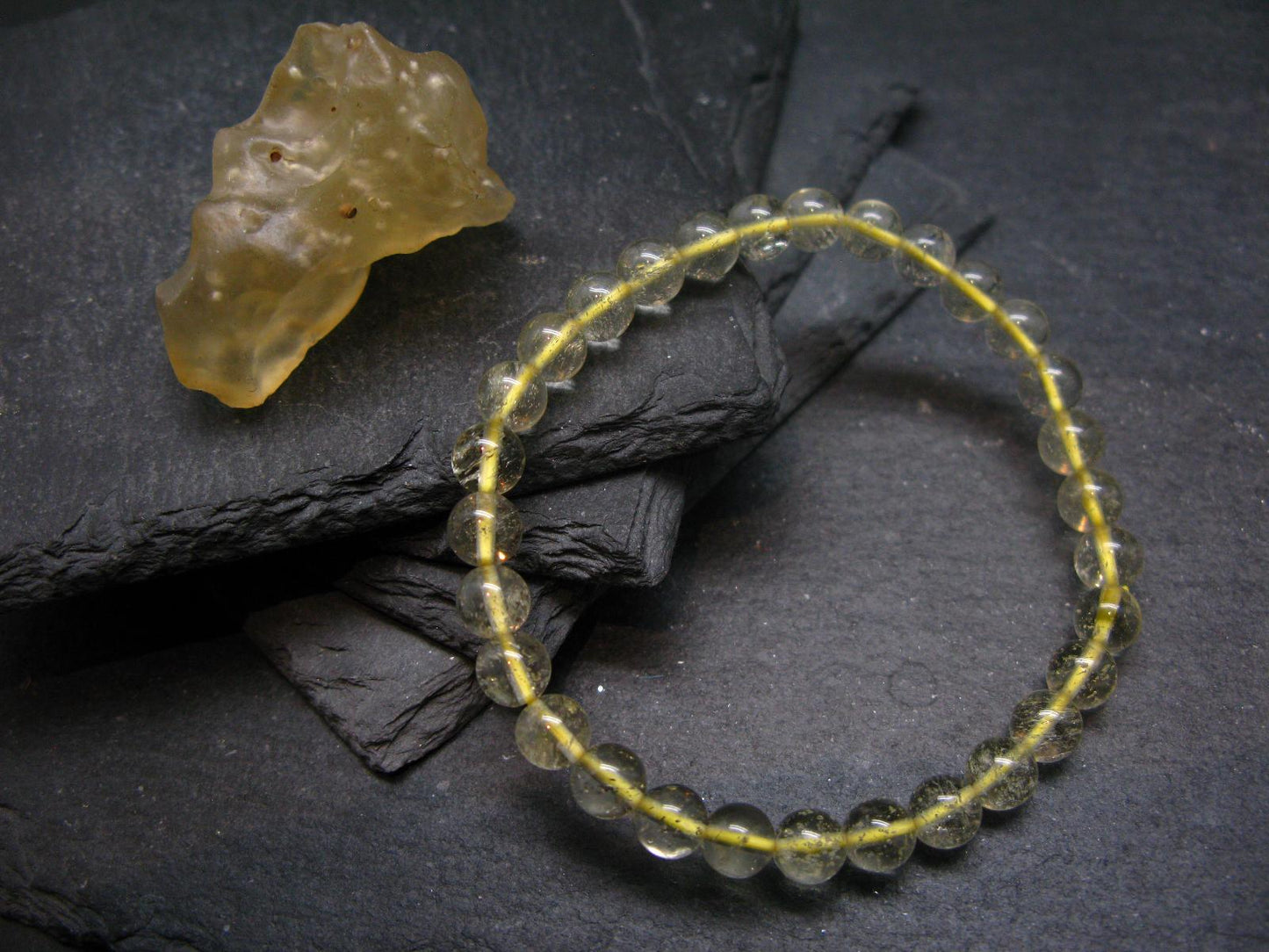 Libyan Tektite Glass Genuine Bracelet ~ 7 Inches ~ 6mm Round Beads