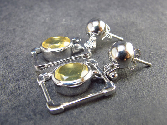 Stone of Success!! Natural Faceted Golden Yellow Citrine Sterling Silver Stud Earrings - 7.85 Grams