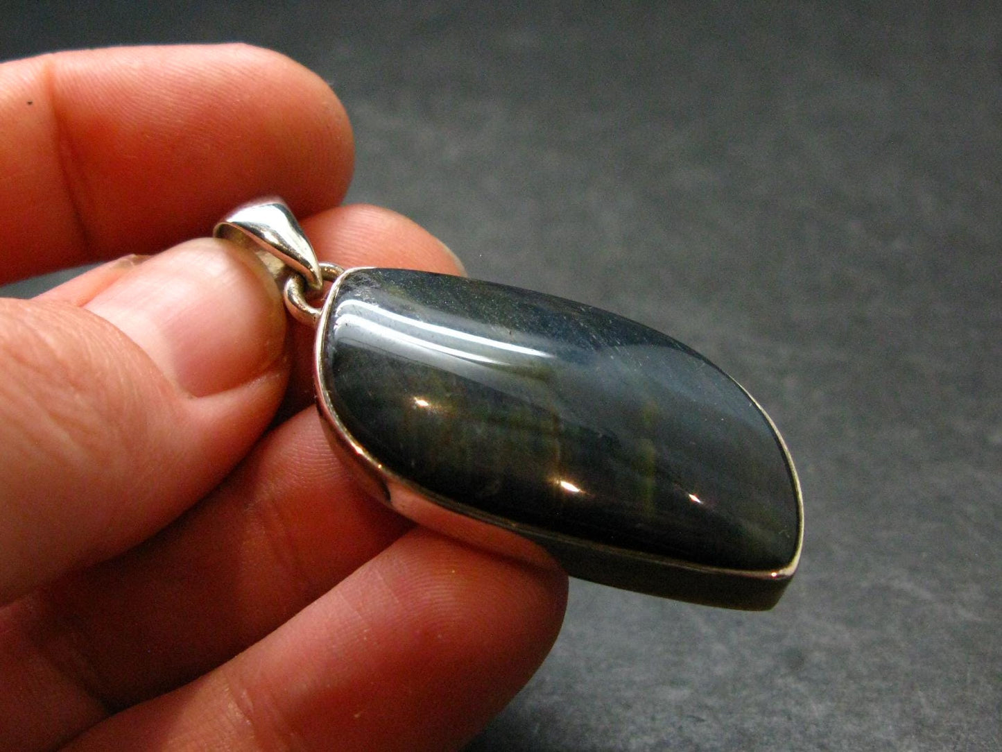Hawk Eye (Blue Tiger Eye) Silver Pendant from South Africa - 1.8"