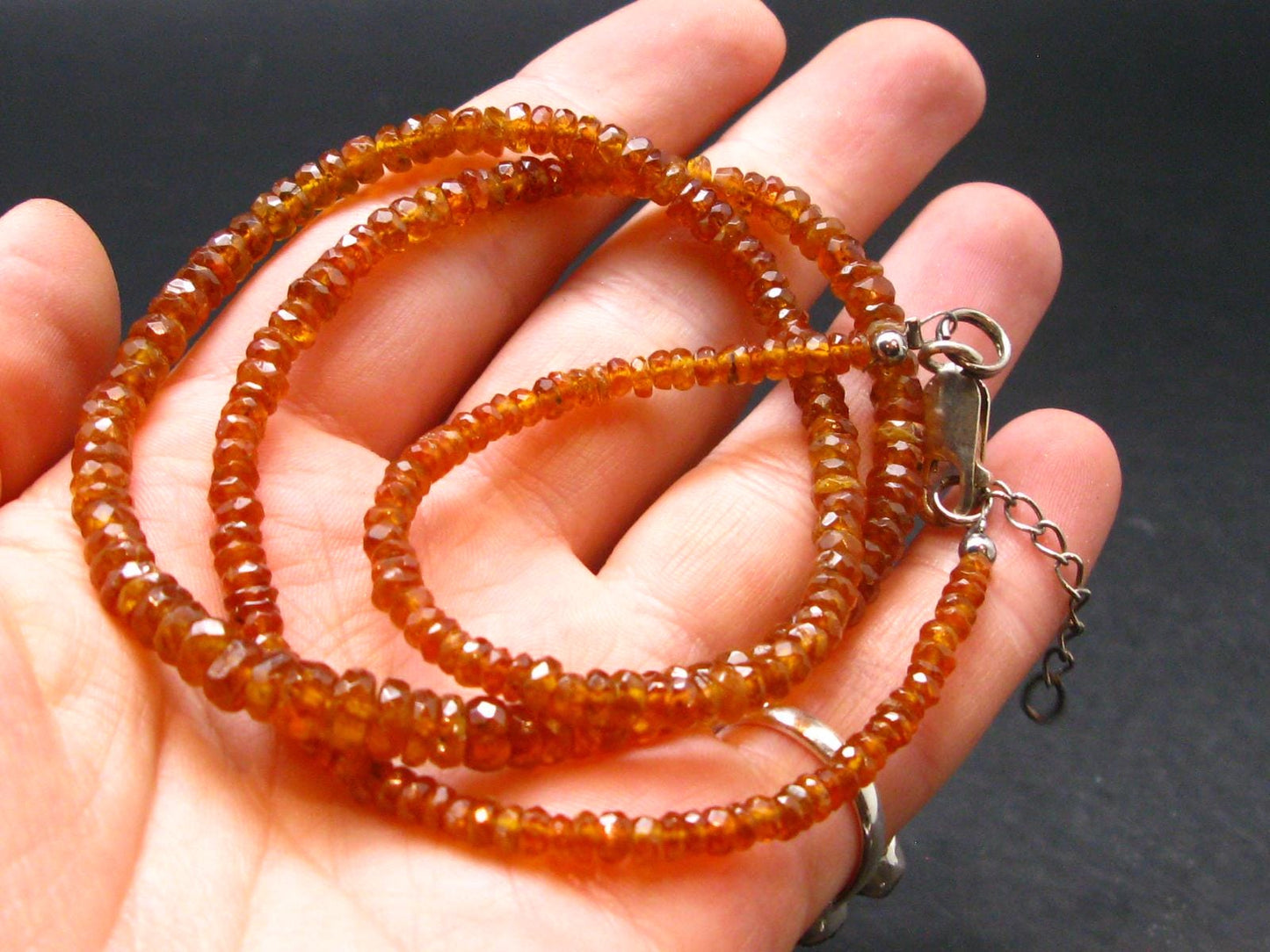 Orange Kyanite Genuine Necklace 4mm Faceted Beads - 18.37 grams