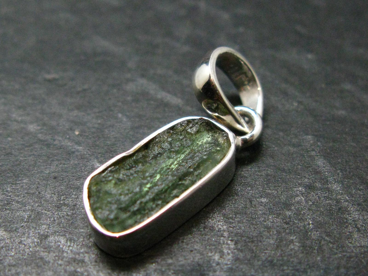 Moldavite Tektite Silver Pendant from Czech Republic - 1.0" - 1.71Grams