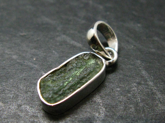 Moldavite Tektite Silver Pendant from Czech Republic - 1.0" - 1.71Grams