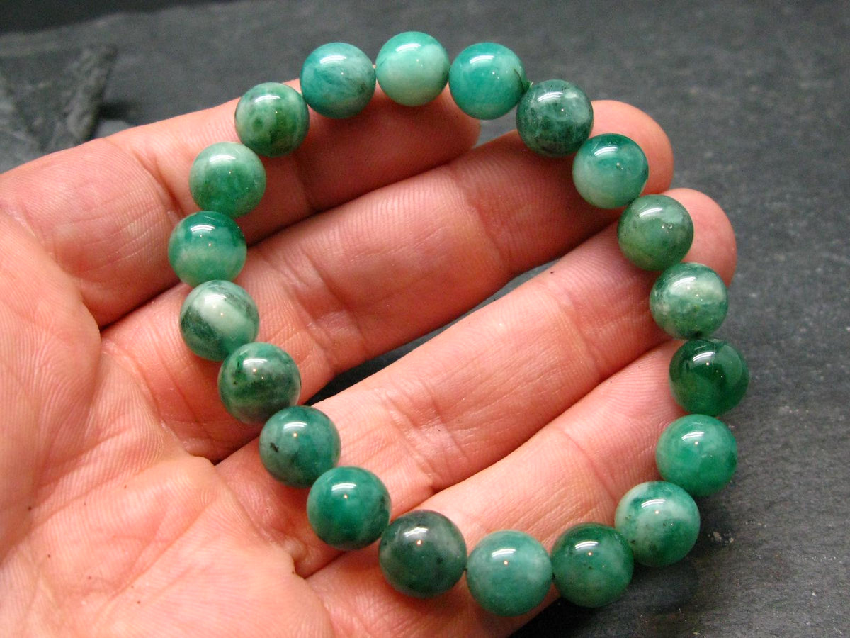 Emerald Gem Genuine Bracelet ~ 7 Inches ~ 10mm Round Beads