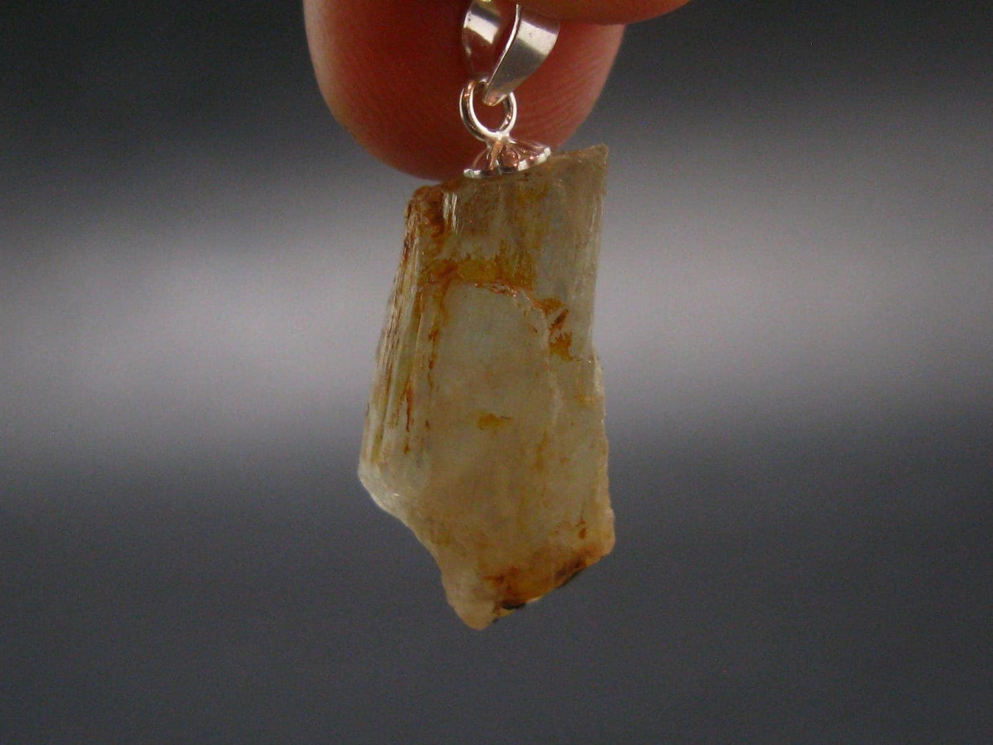 Gem Color Change See-Thru Straw Terminated Crystal Diaspore Crystal Silver Pendant From Turkey - 1.0" - 2.86 Grams