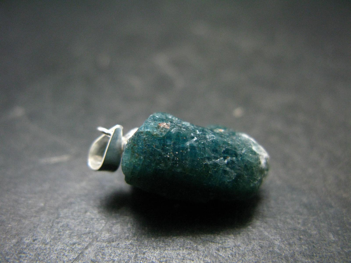 Unpolished Terminated Neon Blue Apatite Silver Pendant From Brazil - 0.9" - 2.47 Grams