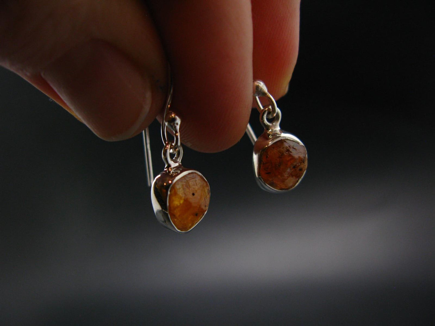 Spessartine Garnet Silver Earrings From Tanzania - 0.9" - 2.21 Grams