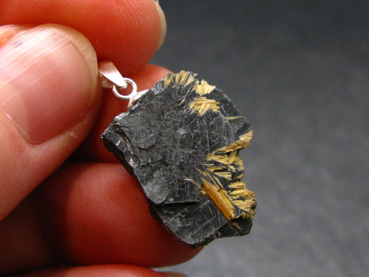Large Hematite and Rutile Silver Pendant from Brazil - 1.0" - 3.28 Grams