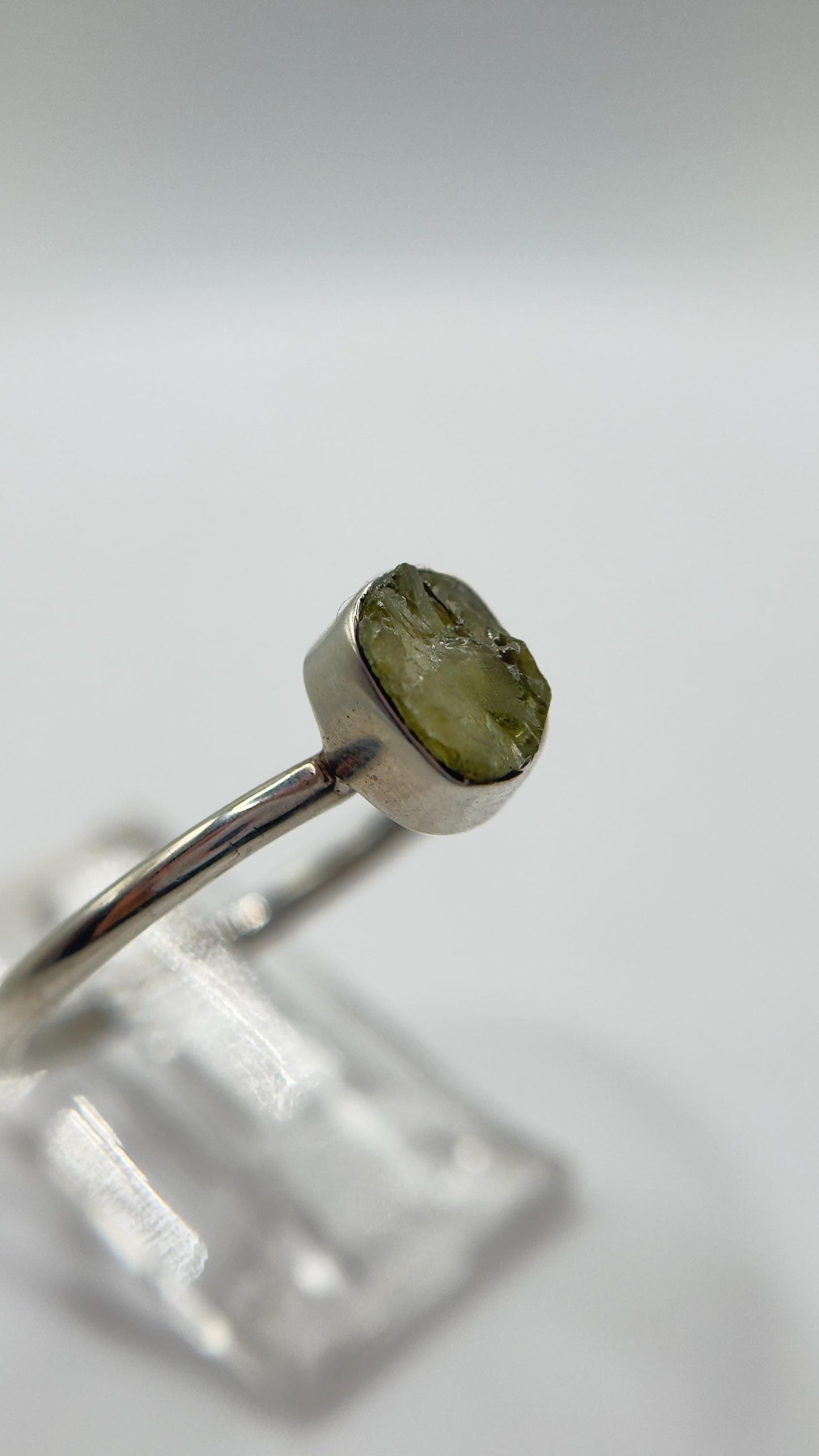 Raw Chrysoberyl Ring Green Yellow Gemstone Silver Minimalist Crystal Unique Jewelry Gift - Sizes 8