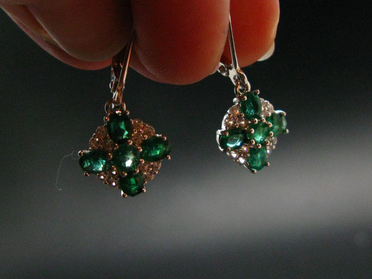Gem Emerald Faceted Silver Earrings From Colombia - 2.59 Grams Total