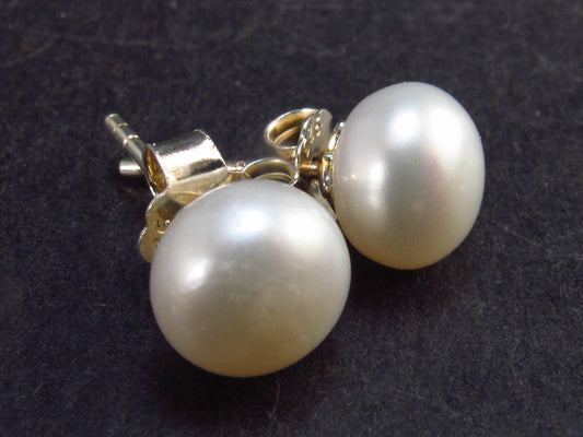 The Most Classic Earring Styles!! Natural 8mm Round Freshwater Cultured Pearls 925 Silver Stud Earrings - 0.7"