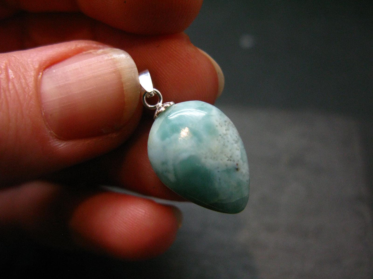 Rare Blue Larimar Pectolite Silver Pendant From Dominican Republic - 0.9"