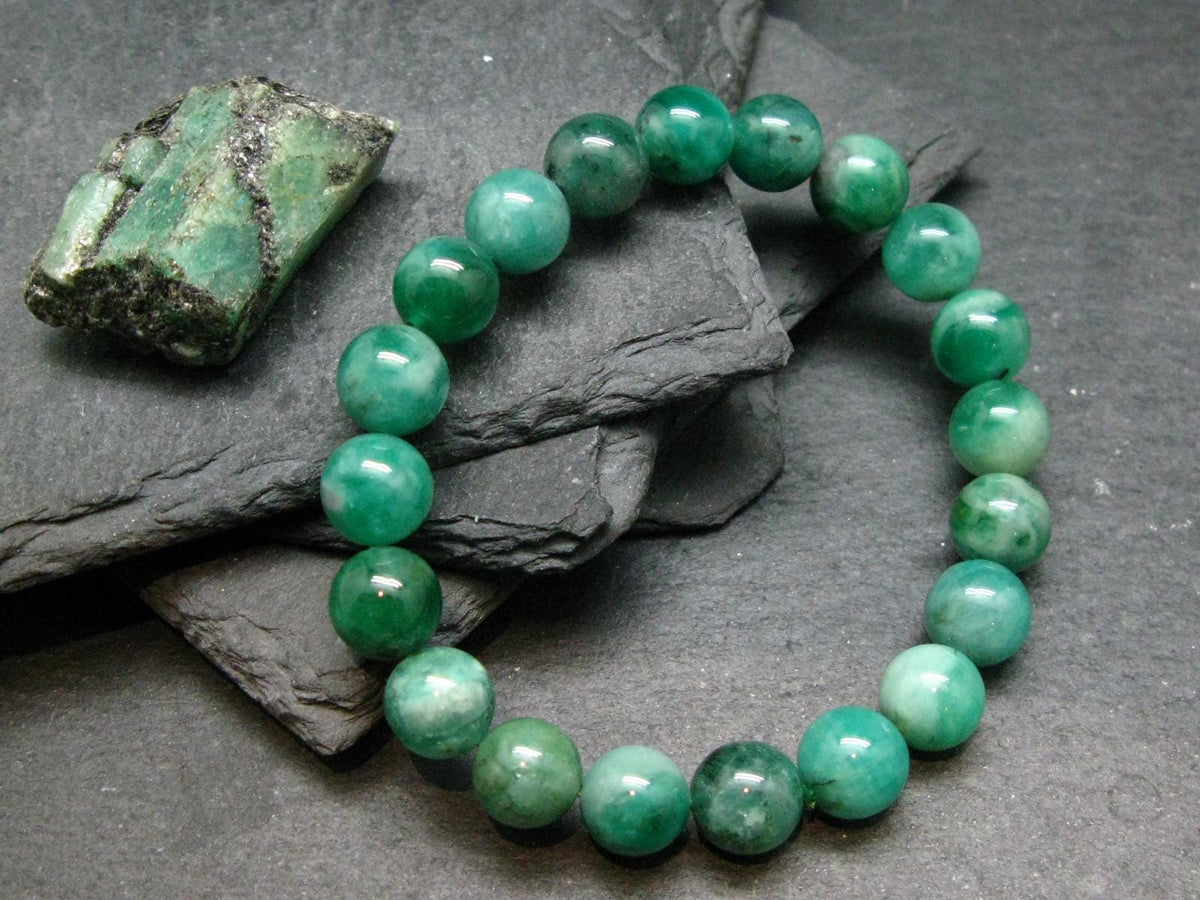 Emerald Gem Genuine Bracelet ~ 7 Inches ~ 10mm Round Beads