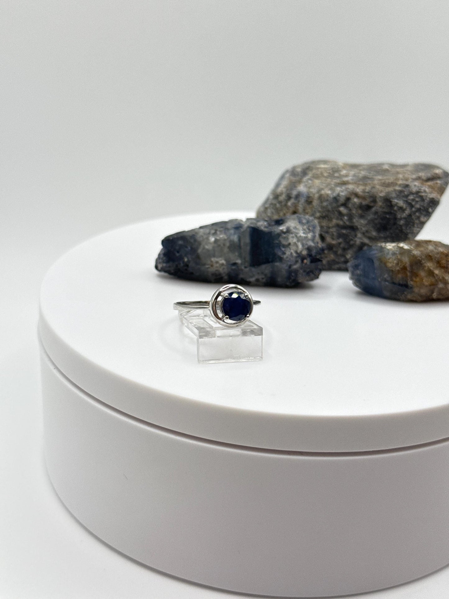 Blue Sapphire Sterling Silver Bezel Ring: Minimalist September Birthstone, Size 7